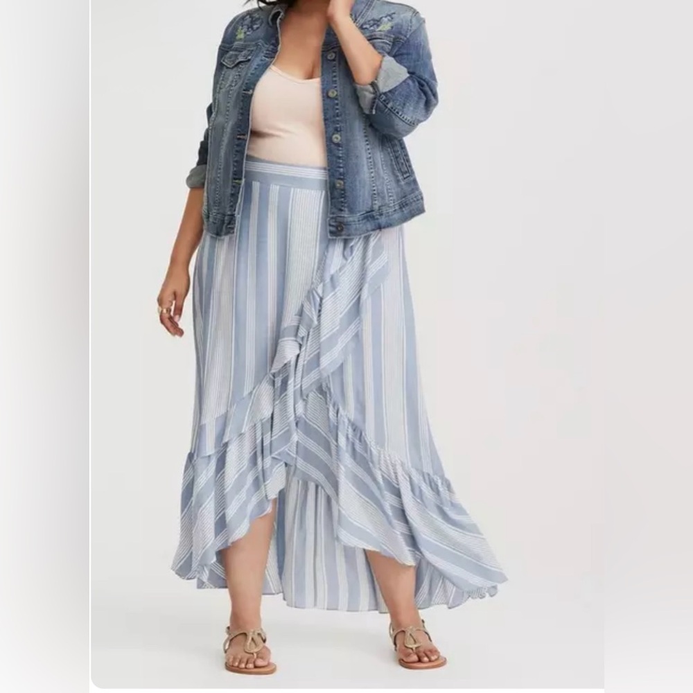 Torrid Blue & White Stripe Wrap Maxi Skirt